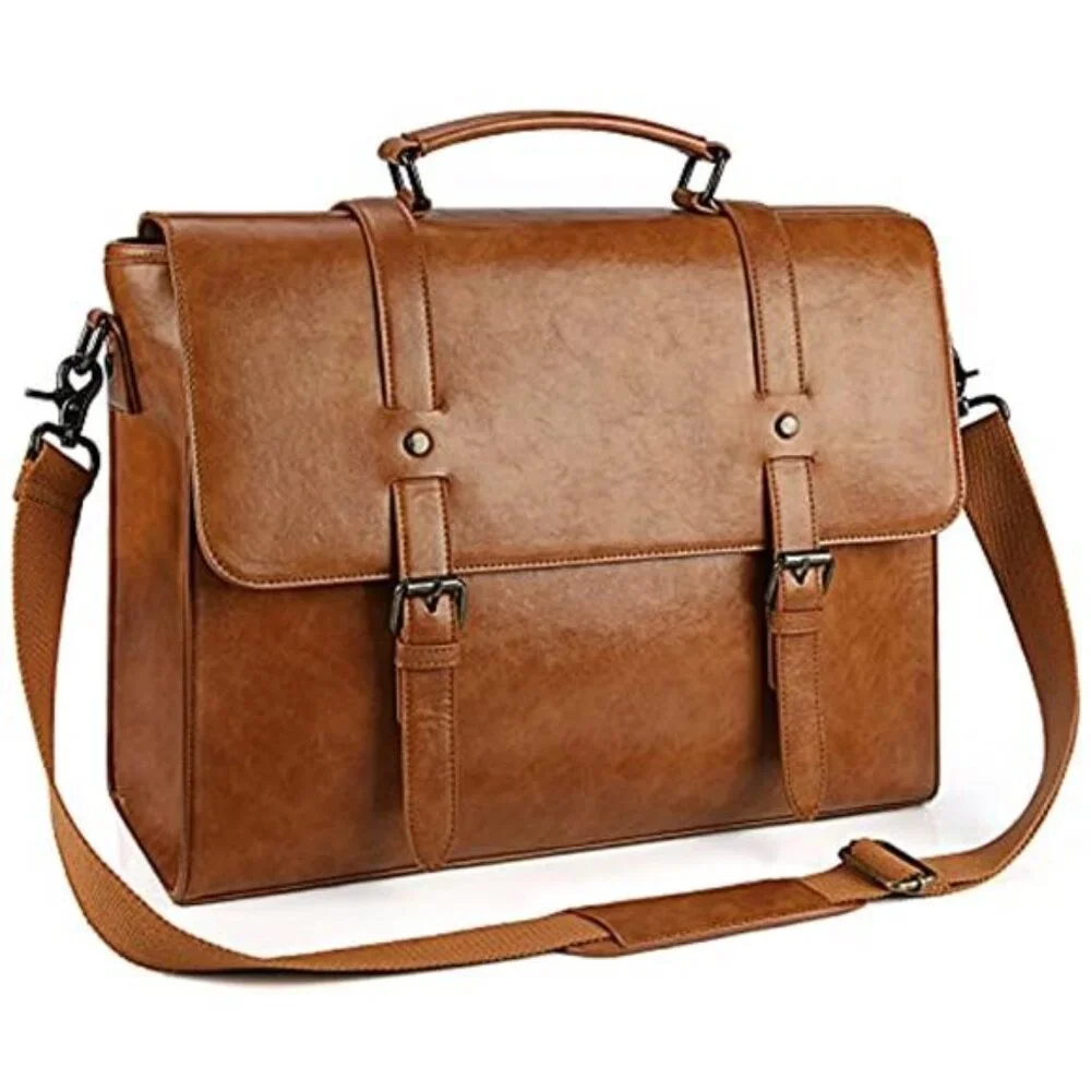 Mens Leather Messenger Bag Waterproof Laptop Briefcase Shoulder Bag 15 Inch